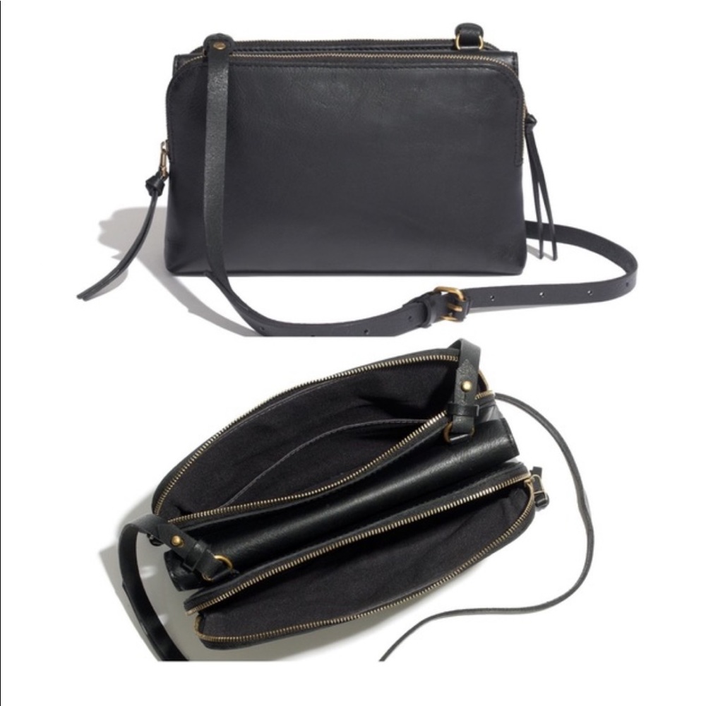 Madewell Twin Pouch Black Leather Crossbody Bag